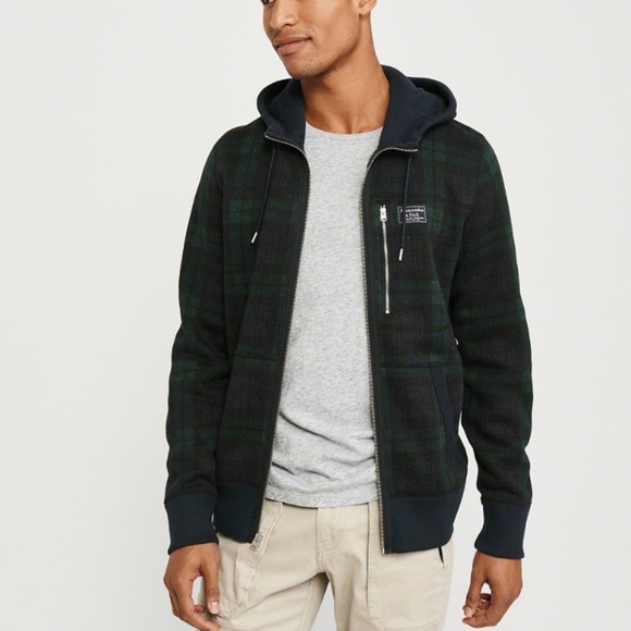 A&F Blue and green plaid fleece zip-up hoodie - Picture 3 of 3